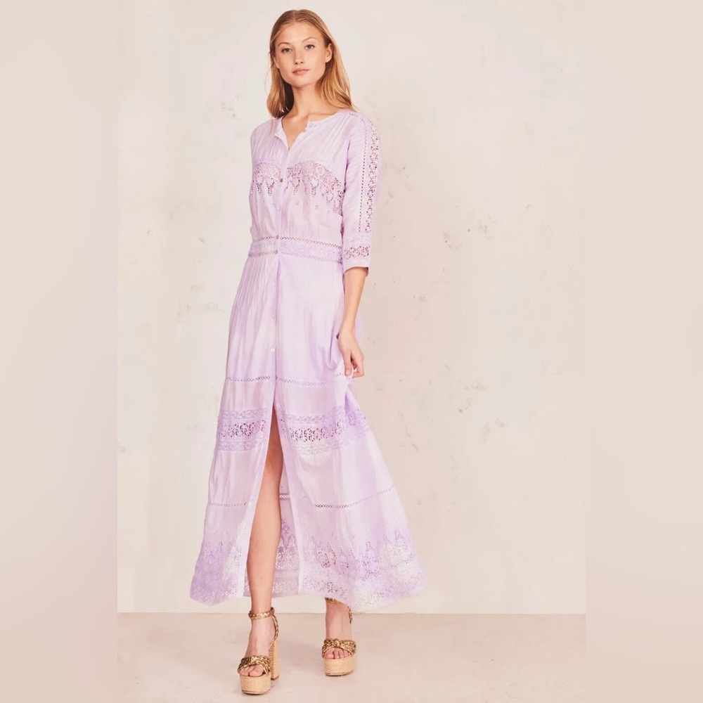 💕LOVESHACKFANCY💕 Beth Midi Dress ~ Violet Splash Hand Dye Size:P NWT